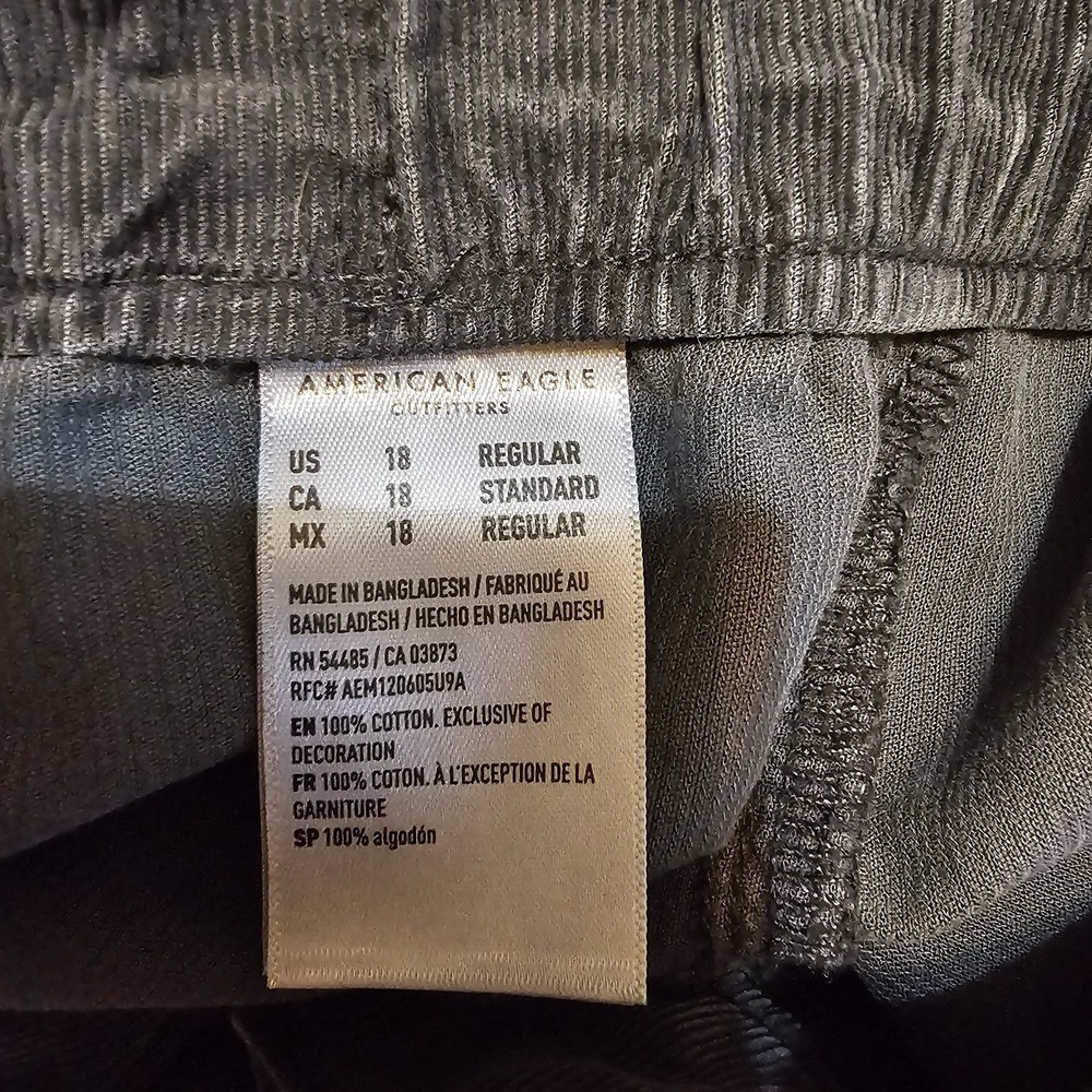 American Eagle Super High Rise Baggy Jogger Pants Womens 18 Gray Corduroy Cargo - Picture 3 of 5